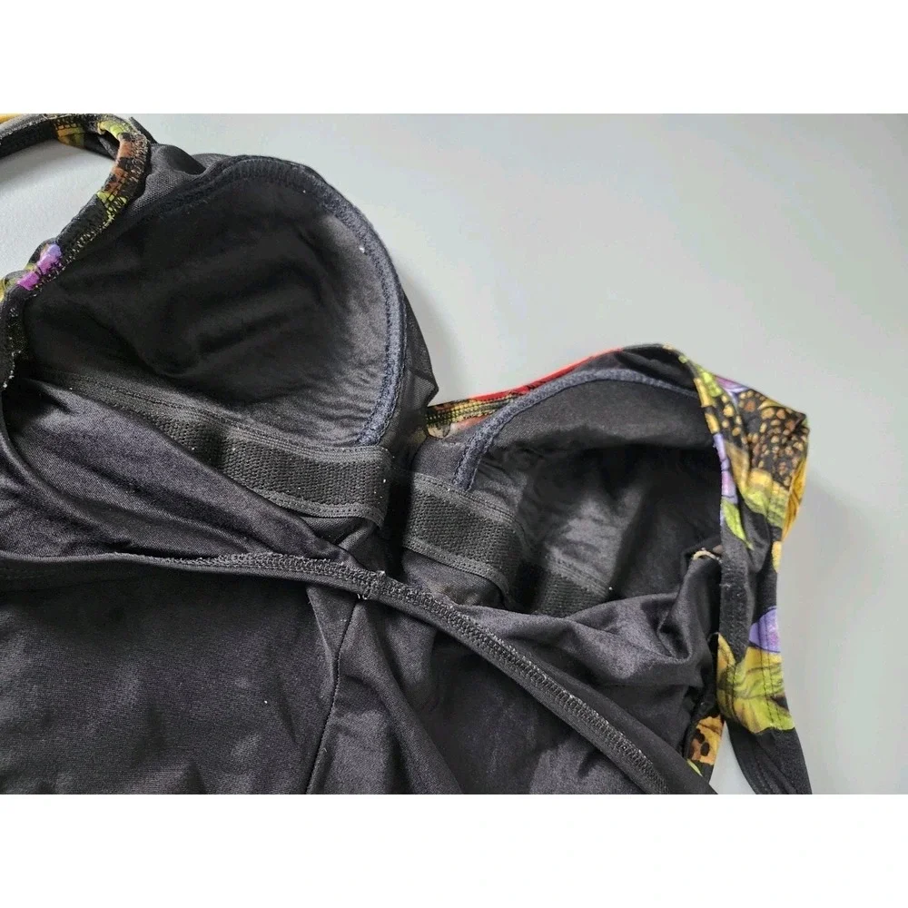 Inches Away One Piece Swimsuit Size 16‎ Black Tropical Floral VTG Flattering